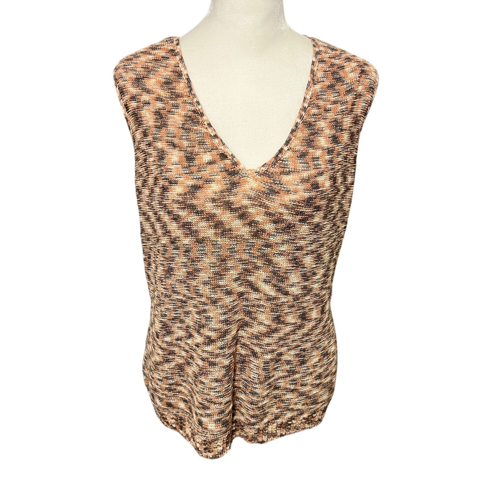 Axcess Liz‎ Claiborne 90s Sleeveless Lightweight Knit Top V Neck Brown Multi XL